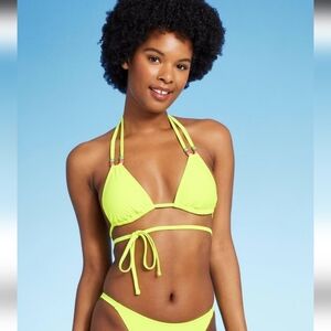 Women's Bright Yellow Bikini Top & Bottom With Beads - Wild Fable - M (8-10)